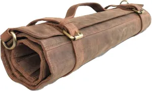 vintage crafts Genuine Buffalo Leather Knife Roll Set Chef's Knife Holder Cutlery Sheath Artist Case Organizer Storage bag Travel Friendly Gift for Men & Women (Light Brown)