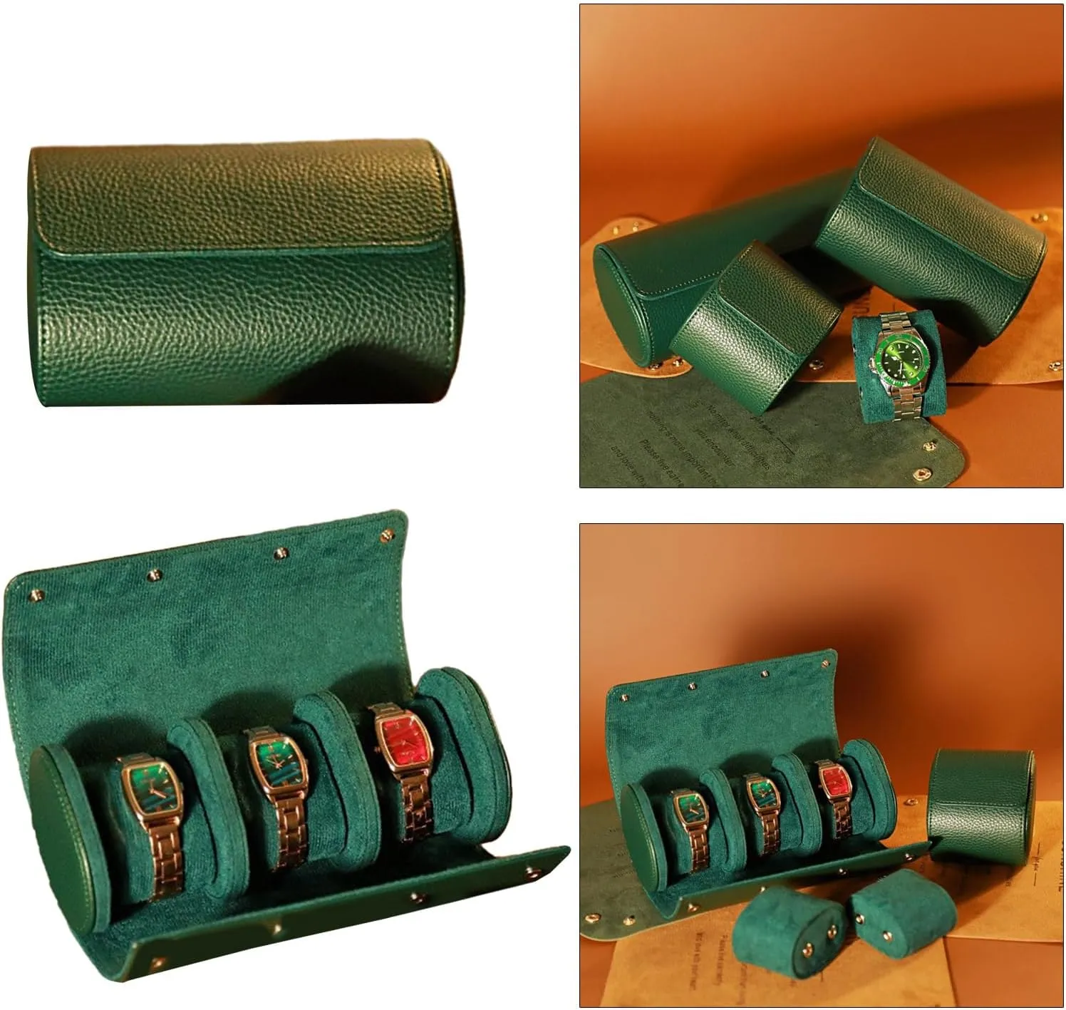Vintage Leather Watch Holder Box Watch Roll Case Round Buckle Watch Pocket Bag Outdoor Convenient Couple Watch Storage