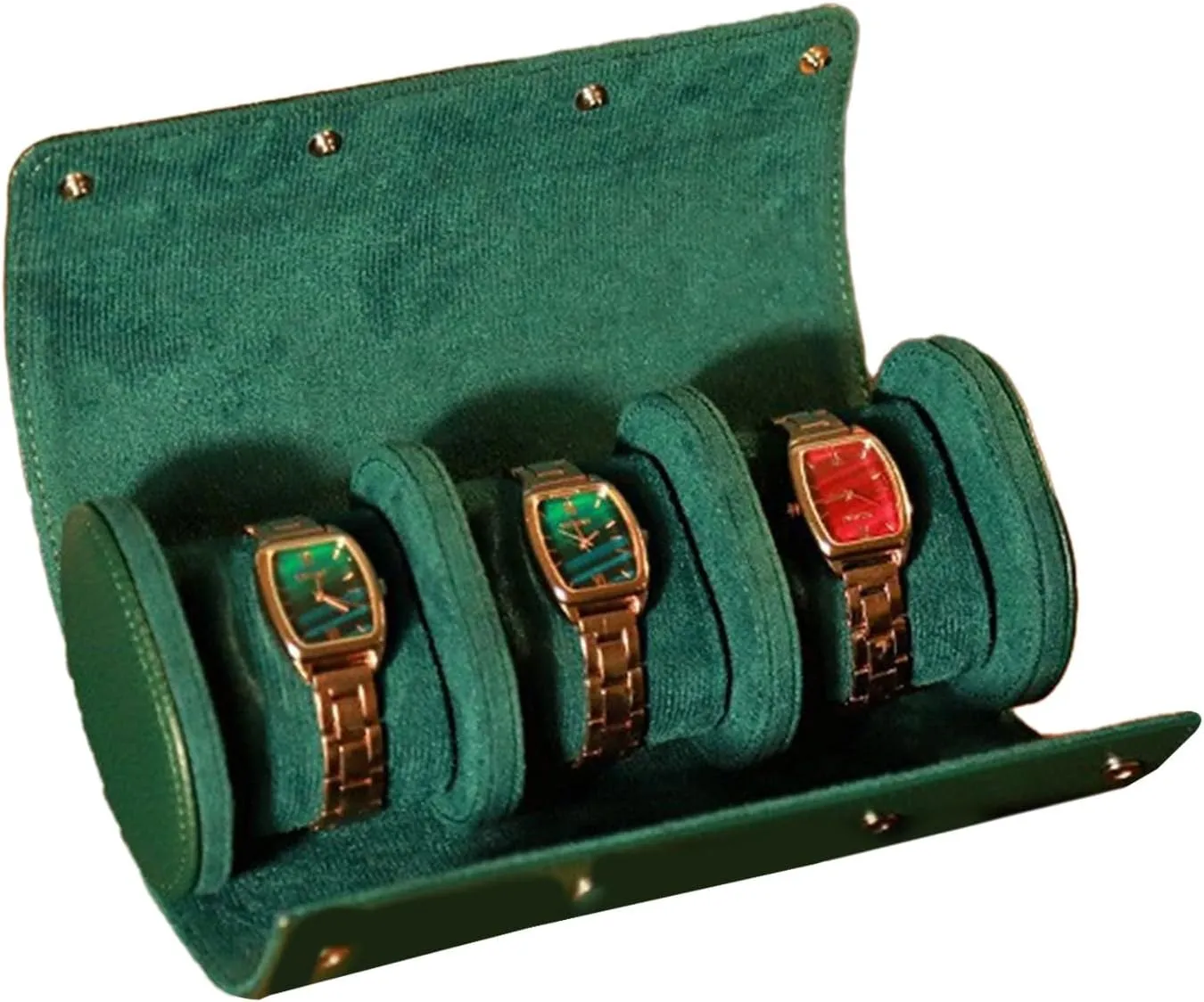 Vintage Leather Watch Holder Box Watch Roll Case Round Buckle Watch Pocket Bag Outdoor Convenient Couple Watch Storage