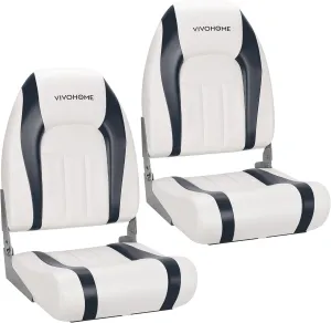 VIVOHOME Folding High Back Boat Seats 2 Pack, Waterproof Boat Captain Chairs, 4 Mounting Screws Included, White and Gray