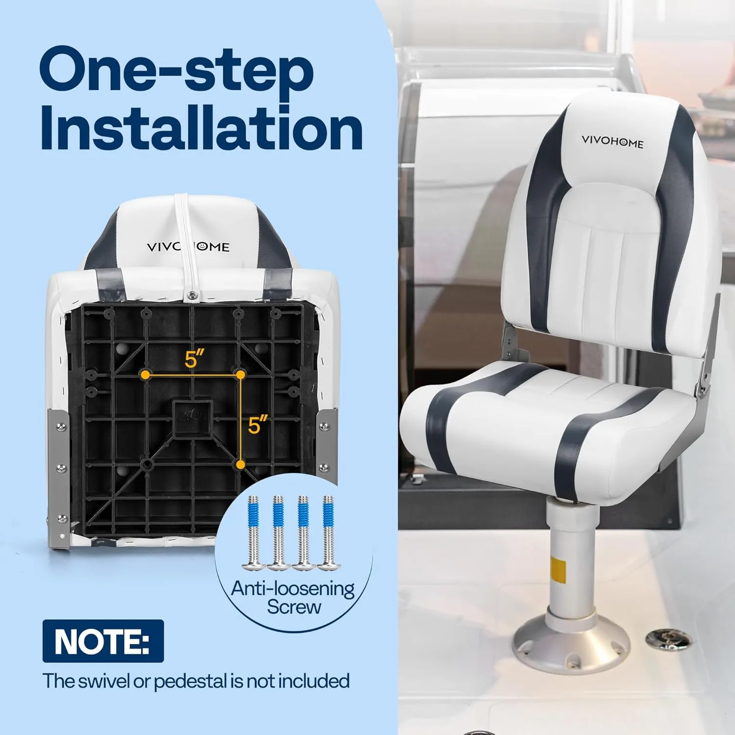 VIVOHOME Folding High Back Boat Seats 2 Pack, Waterproof Boat Captain Chairs, 4 Mounting Screws Included, White and Gray
