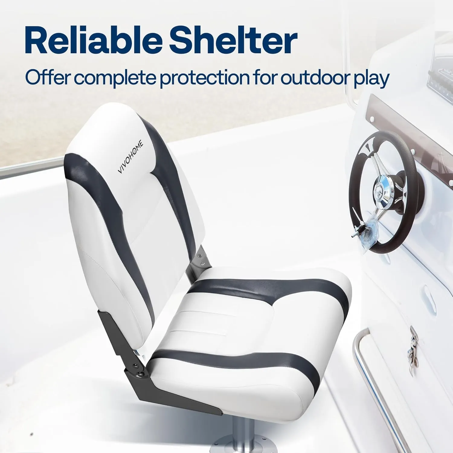 VIVOHOME Folding High Back Boat Seats 2 Pack, Waterproof Boat Captain Chairs, 4 Mounting Screws Included, White and Gray