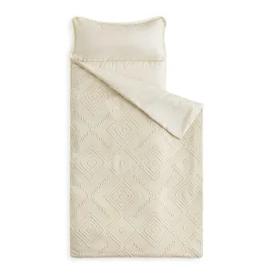 Wake In Cloud - Toddler Nap Mat with Pillow and Blanket, for Kids Boys Girls in Kindergarten Daycare Preschool Pre K, Roll Up Sleeping Bag, Boho Tufted, Beige, Standard
