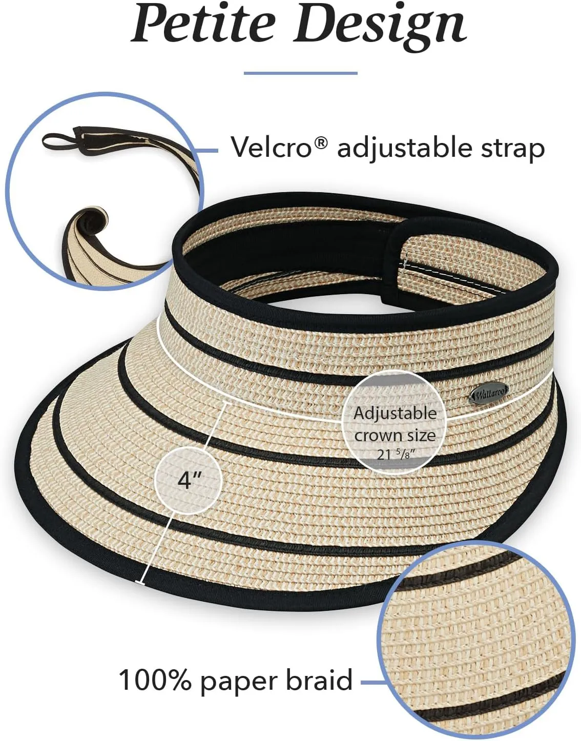 Wallaroo Hat Company Women’s Petite Savannah Sun Visor Wide Brim, Packable and Adjustable Sizing for Smaller Crown Sizes