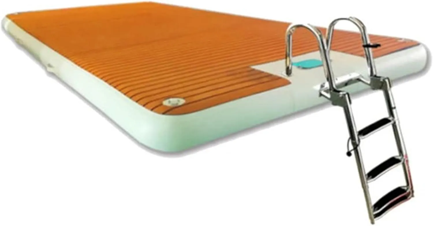 Water Inflatable Floating Bed Dock, Water Leisure and Entertainment Floating Bed, PVC Brushed Wood Grain Non-Slip Mat,2 * 6m/6.6 * 19.7ft