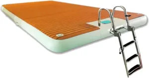 Water Inflatable Floating Bed Dock, Water Leisure and Entertainment Floating Bed, PVC Brushed Wood Grain Non-Slip Mat,2 * 6m/6.6 * 19.7ft