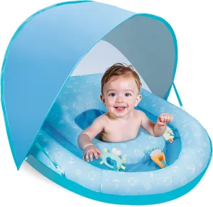 WERNNSAI Baby Pool Float with Foldable Canopy & UPF Protection Inflatable Infant Baby Swimming Float Chair with Sea Animal Toys Swimming Pool Accessories for Kids Toddler