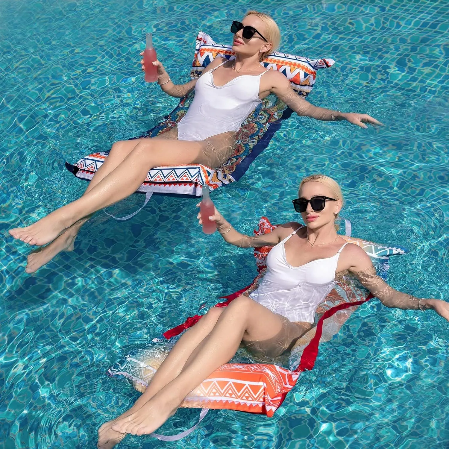 WERNNSAI Inflatable Pool Floats for Adults - 2 Pack Water Hammock Fabric Mesh Pool Rafts Portable Multi-Purpose Floating Swimming Hammock Water Lounge Chair Drifter for Summer Beach Party