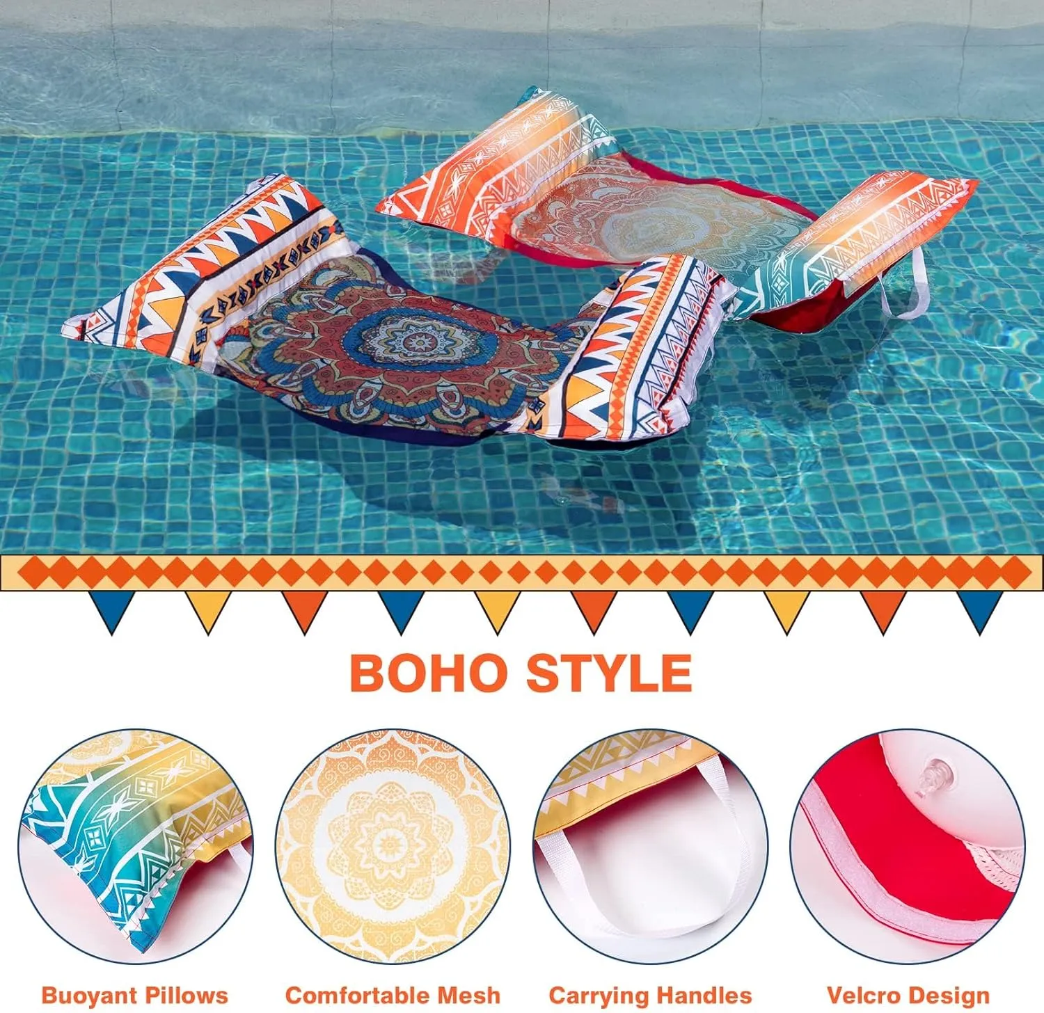 WERNNSAI Inflatable Pool Floats for Adults - 2 Pack Water Hammock Fabric Mesh Pool Rafts Portable Multi-Purpose Floating Swimming Hammock Water Lounge Chair Drifter for Summer Beach Party