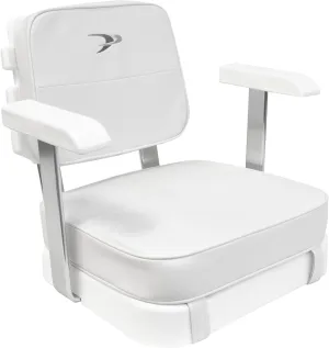 Wise 8WD562-3-710 Ladder Back Helm Chair with Arm Rests, Cushions and Mounting Plate, White, Offshore