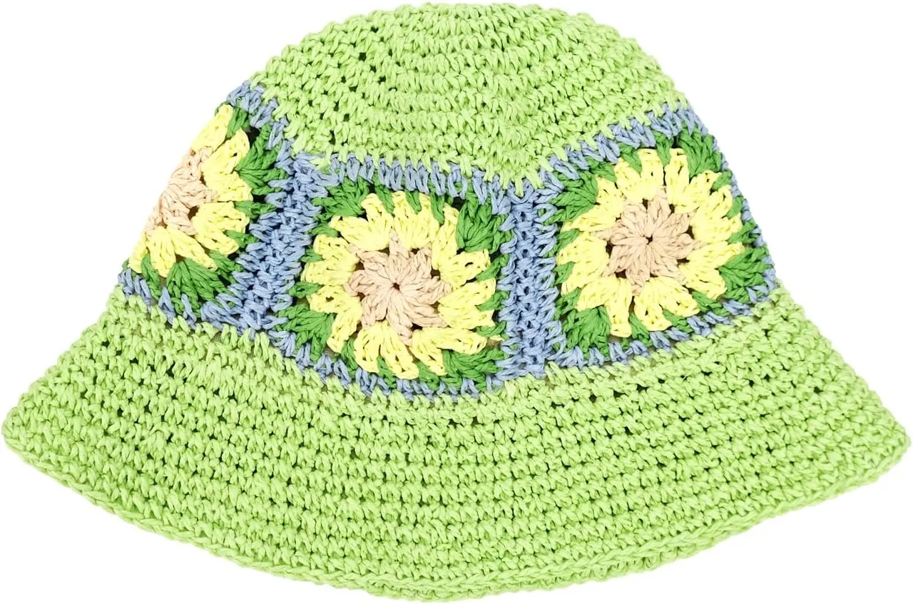 Women Straw Sun Hat Foldable Beach Hat Sunflower Floppy Bucket Hat
