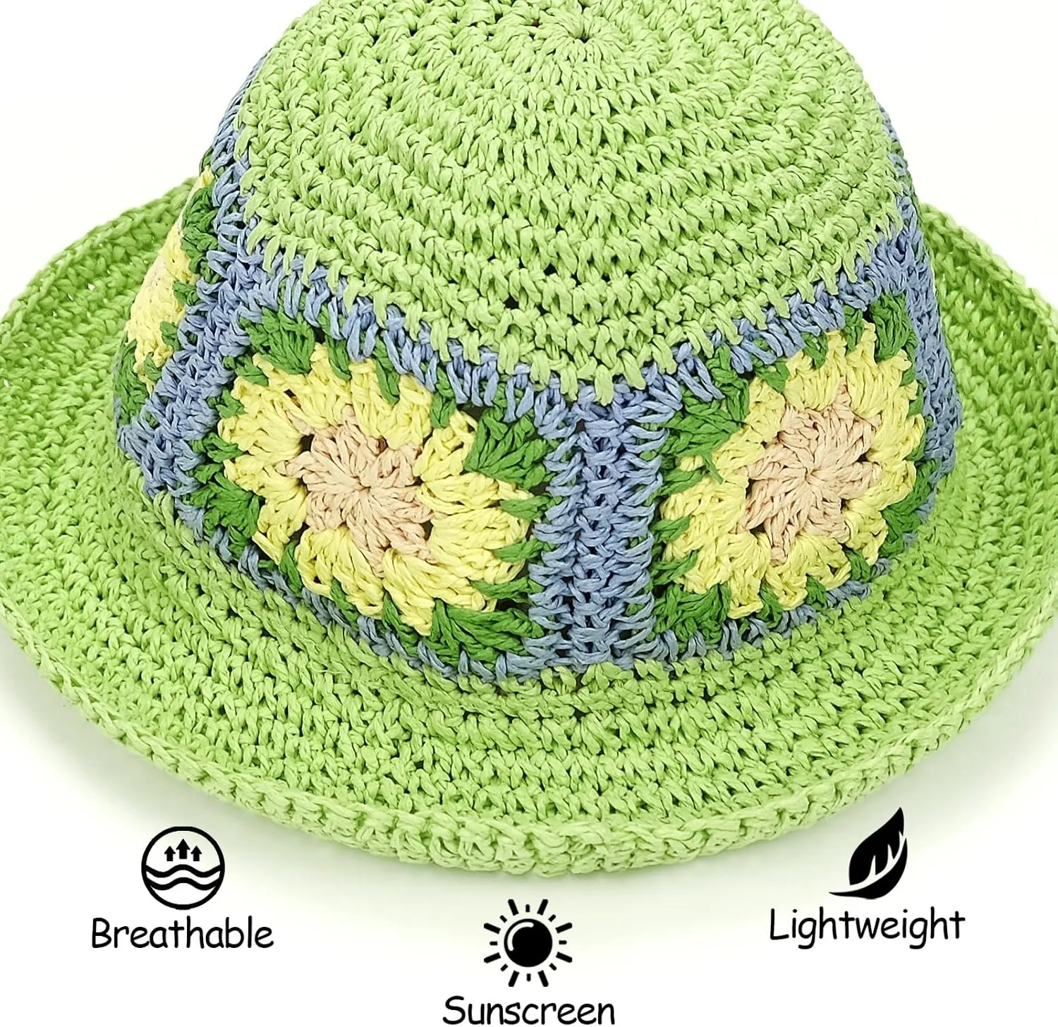 Women Straw Sun Hat Foldable Beach Hat Sunflower Floppy Bucket Hat