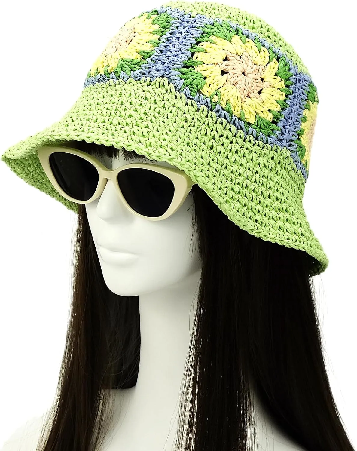 Women Straw Sun Hat Foldable Beach Hat Sunflower Floppy Bucket Hat
