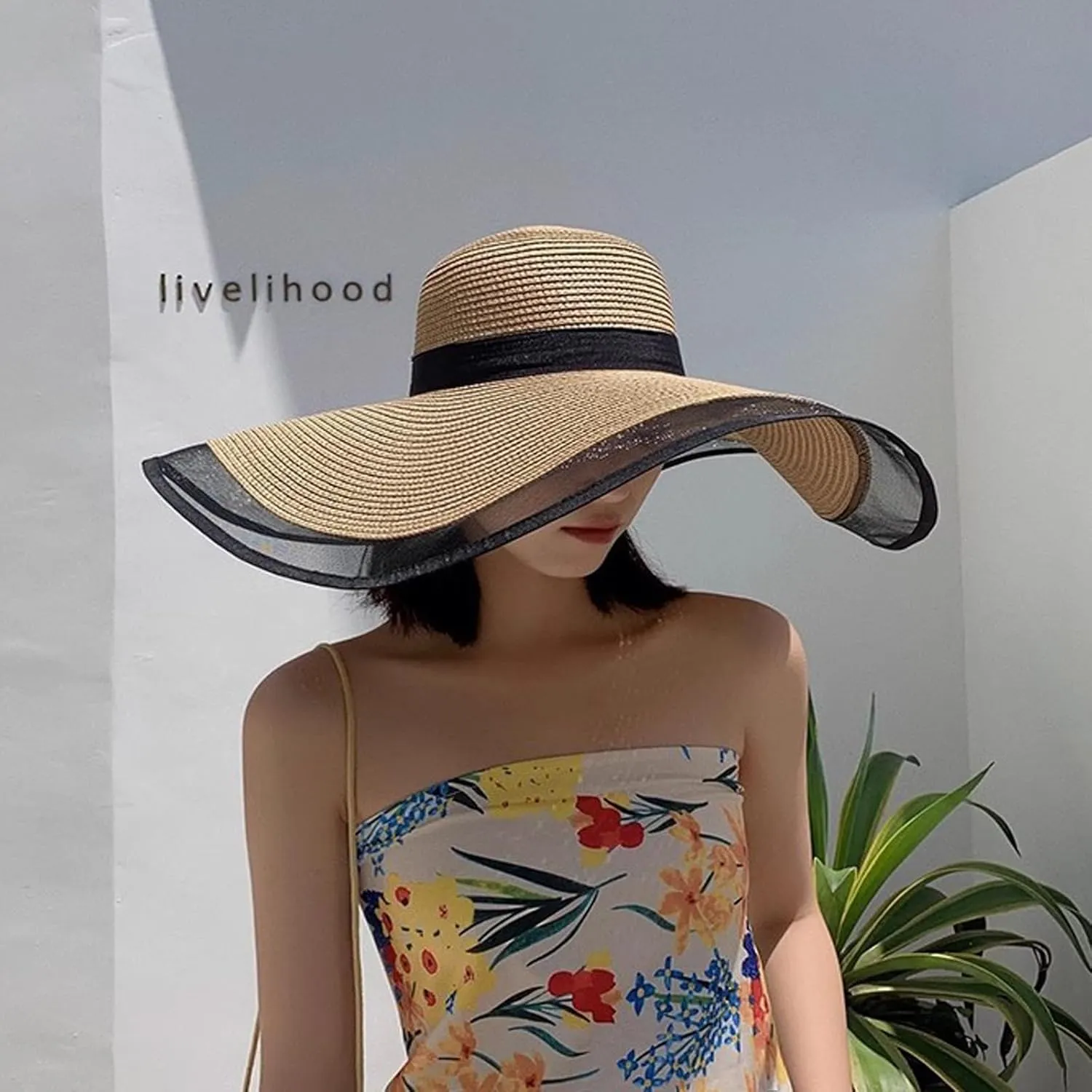 Womens Mens Wide Brim Straw Panama Hat Beach Sun Hat Summer Wide Brim Straw Roll up Hat Fisherman's UPF 50
