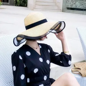 Womens Mens Wide Brim Straw Panama Hat Beach Sun Hat Summer Wide Brim Straw Roll up Hat Fisherman's UPF 50