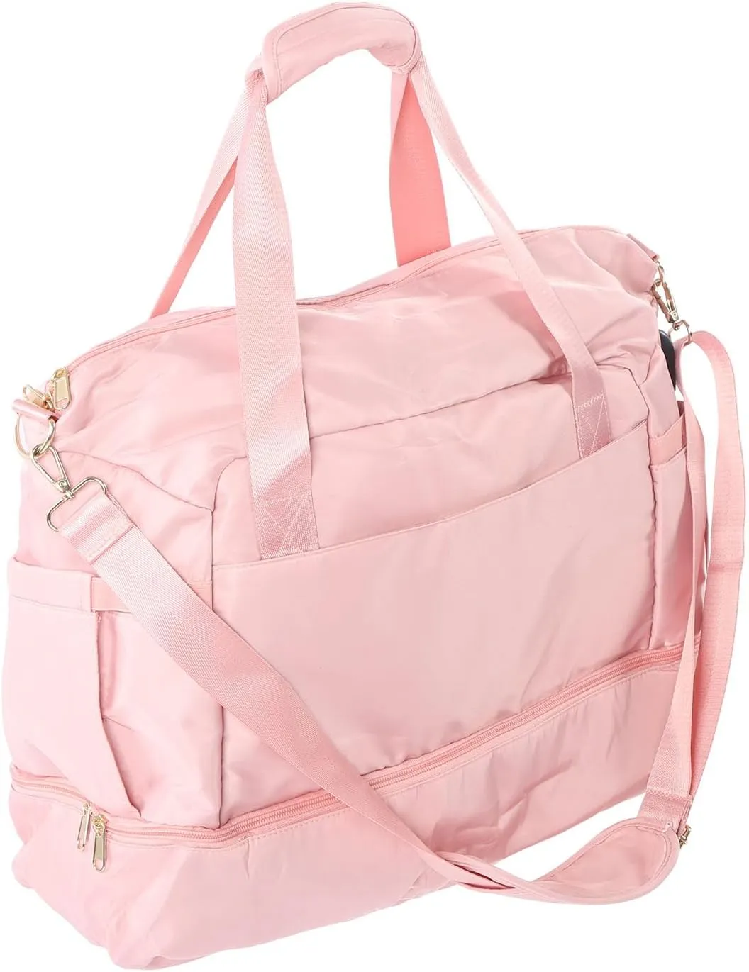 Women's Sports Gym Bag with USB Charging Port, Large Capacity Yoga Bag, Weekender Travel Bag, Ivory White for Fitness (Pink)