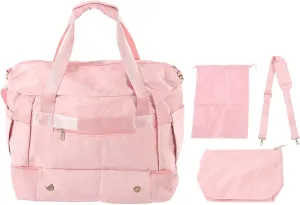 Women's Sports Gym Bag with USB Charging Port, Large Capacity Yoga Bag, Weekender Travel Bag, Ivory White for Fitness (Pink)