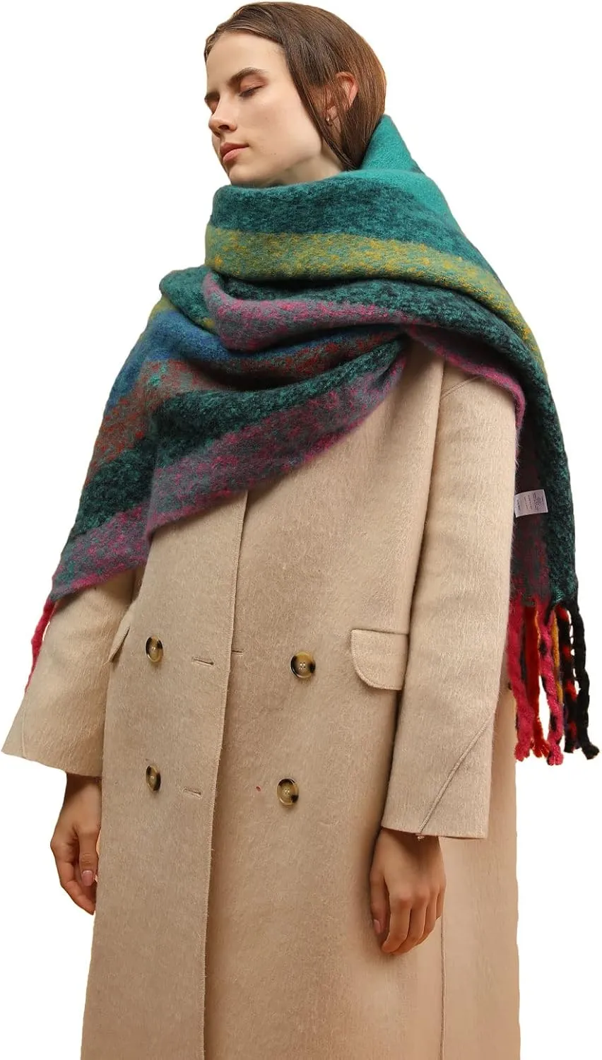 Women's Warm Scarf,Colorful Soft Comfort Elegant Cold Weather Pashmina Shawl,Fashion Long Scarf,Pigtail Tassel …