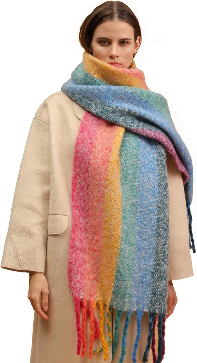 Women's Warm Scarf,Colorful Soft Comfort Elegant Cold Weather Pashmina Shawl,Fashion Long Scarf,Pigtail Tassel …