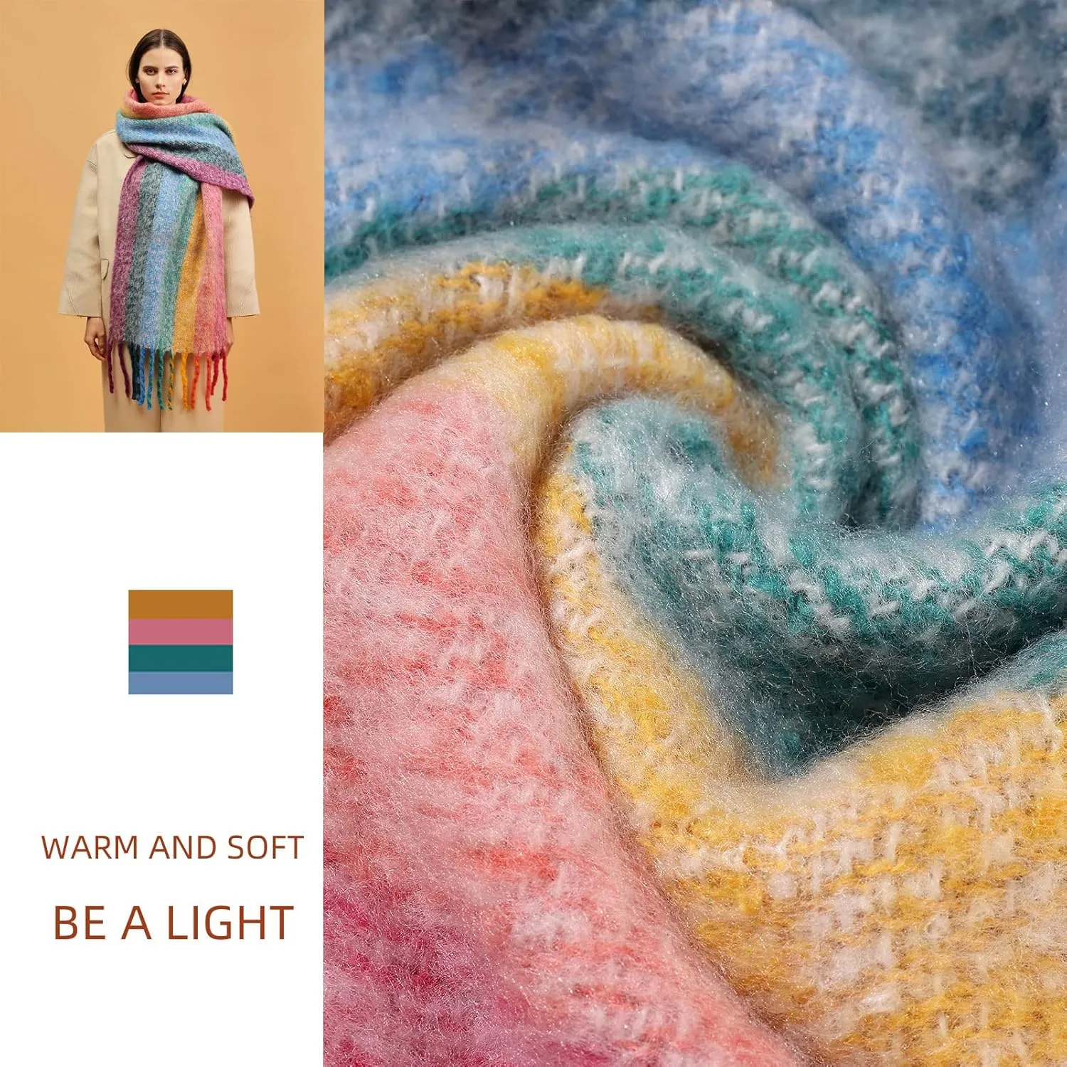 Women's Warm Scarf,Colorful Soft Comfort Elegant Cold Weather Pashmina Shawl,Fashion Long Scarf,Pigtail Tassel …