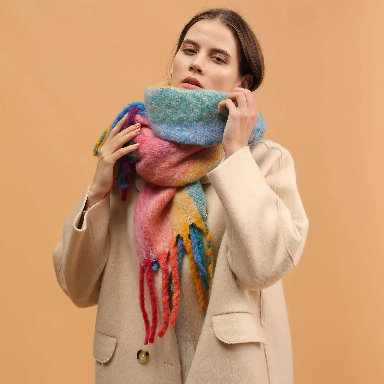 Women's Warm Scarf,Colorful Soft Comfort Elegant Cold Weather Pashmina Shawl,Fashion Long Scarf,Pigtail Tassel …