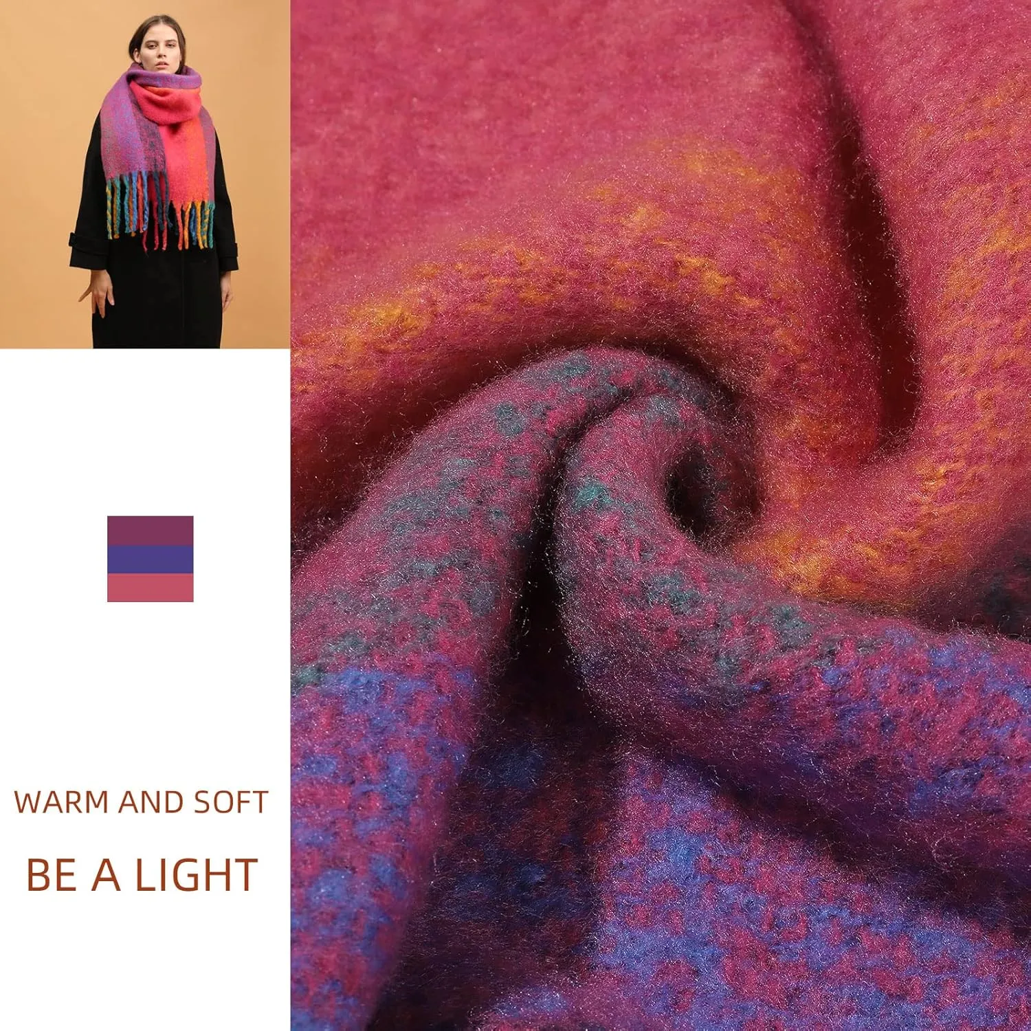 Women's Warm Scarf,Colorful Soft Comfort Elegant Cold Weather Pashmina Shawl,Fashion Long Scarf,Pigtail Tassel …
