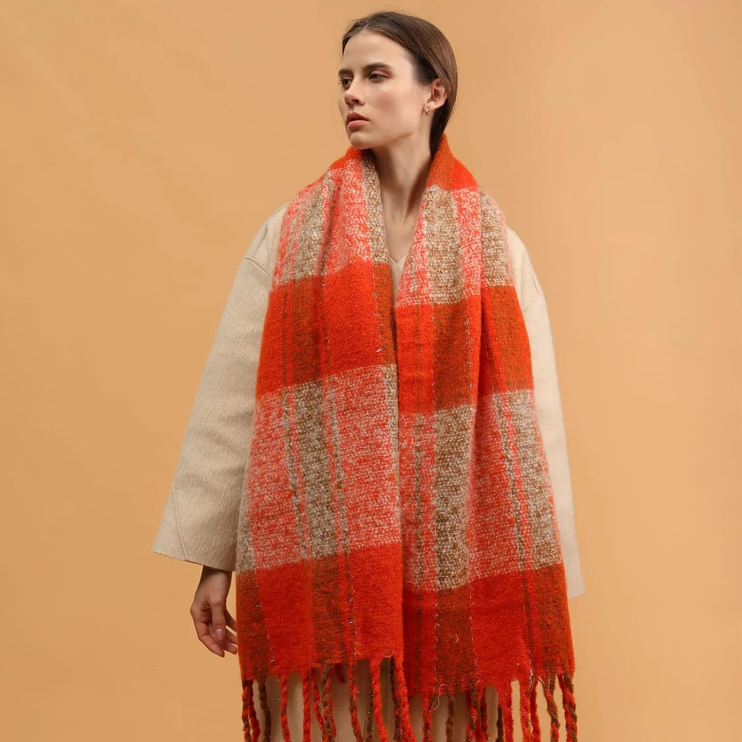 Women's Warm Scarf,Colorful Soft Comfort Elegant Cold Weather Pashmina Shawl,Fashion Long Scarf,Pigtail Tassel …