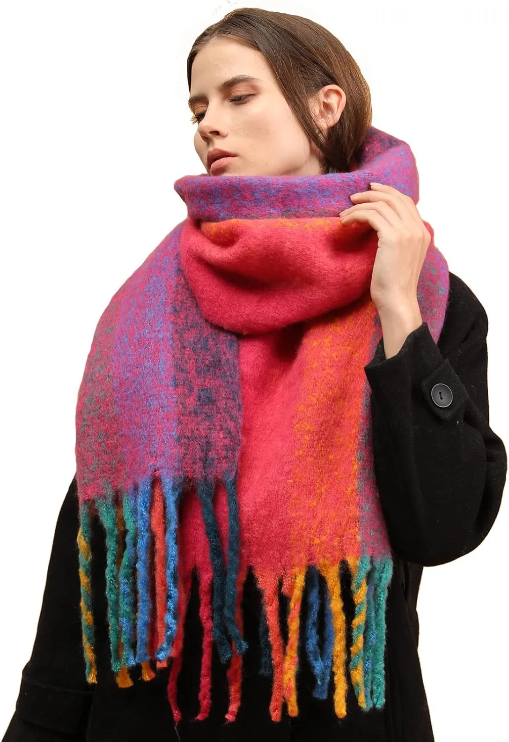 Women's Warm Scarf,Colorful Soft Comfort Elegant Cold Weather Pashmina Shawl,Fashion Long Scarf,Pigtail Tassel …