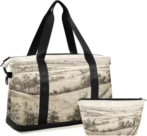 xigua Gym Bag Grassy Landscape Travel Duffel Bag - Sports Gym Bag with Dry Wet Pocket Cosmetic bag & Shoes Compartment for Women and Men