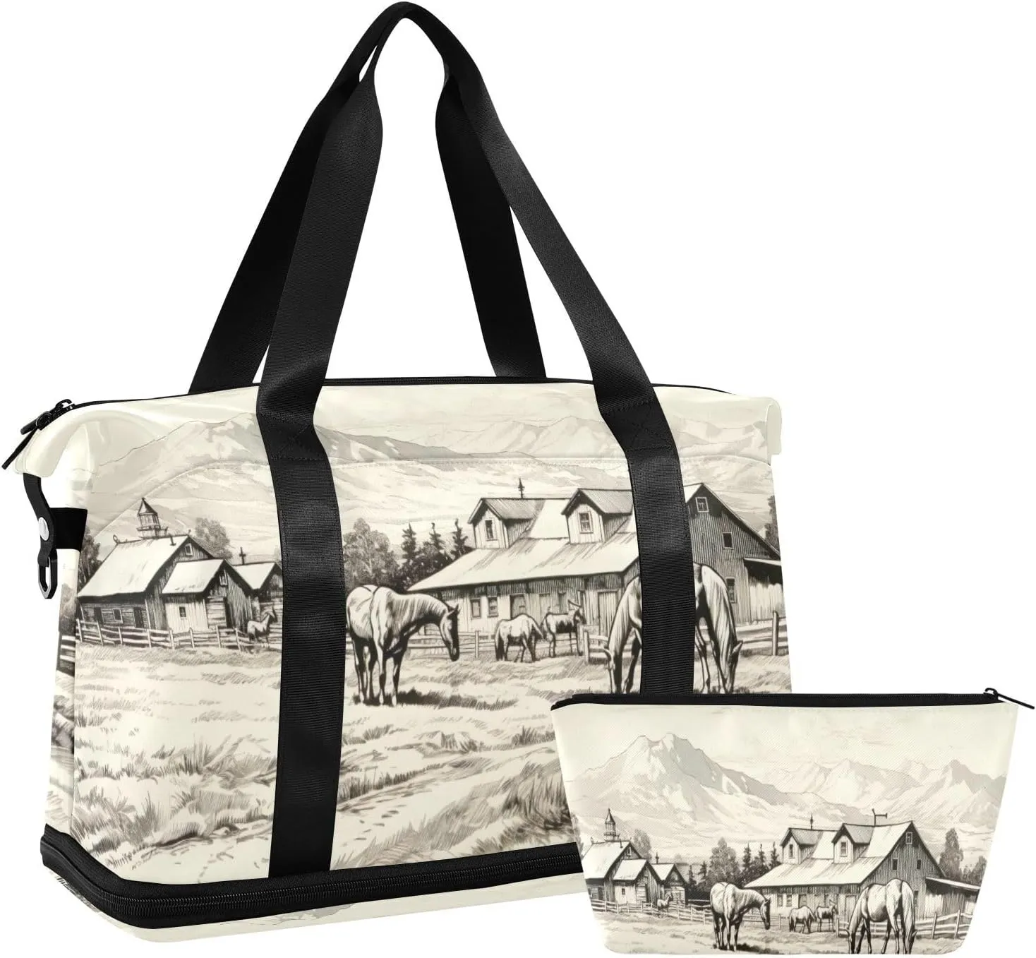 xigua Gym Bag Horses in Ranch Travel Duffel Bag - Sports Gym Bag with Dry Wet Pocket Cosmetic bag & Shoes Compartment for Women and Men