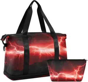 xigua Gym Bag Red Lightning Travel Duffel Bag - Sports Gym Bag with Dry Wet Pocket Cosmetic bag & Shoes Compartment for Women and Men