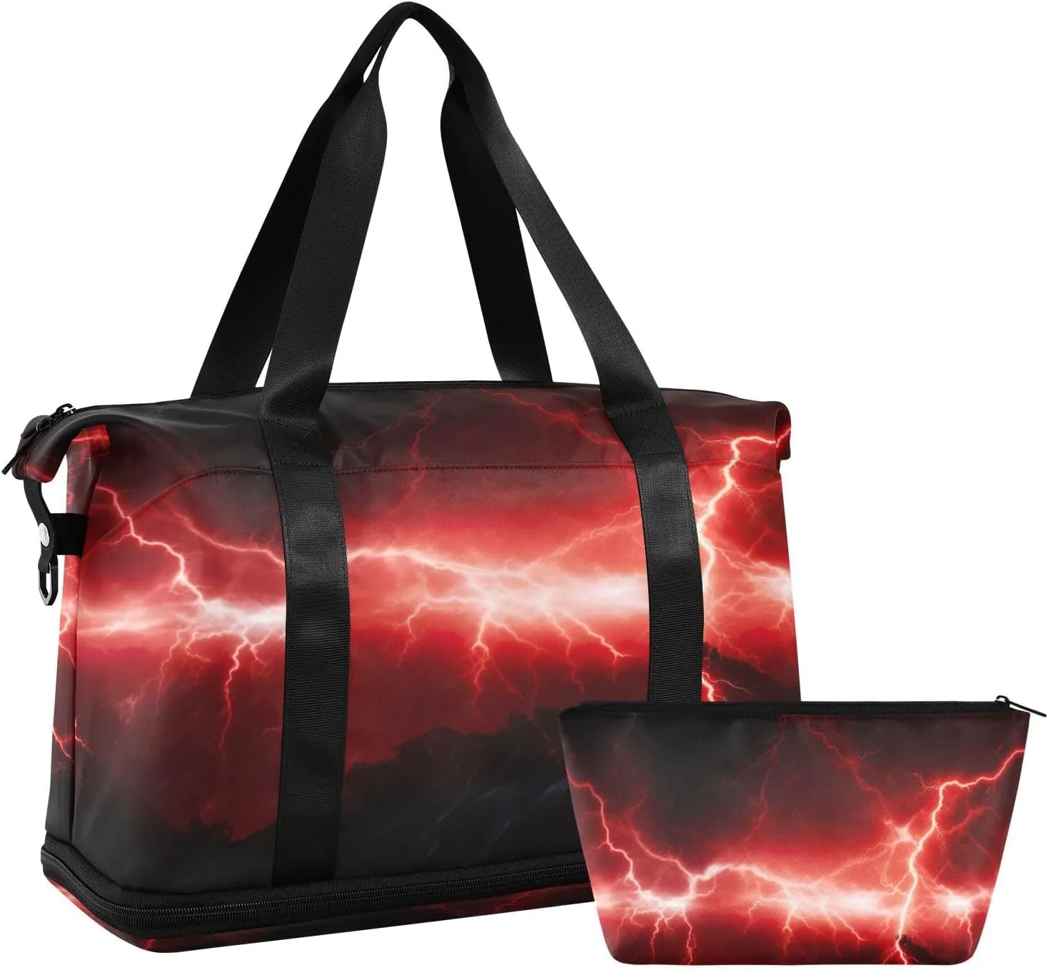 xigua Gym Bag Red Lightning Travel Duffel Bag - Sports Gym Bag with Dry Wet Pocket Cosmetic bag & Shoes Compartment for Women and Men