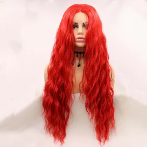 xiweiya Bright Red Lace Wigs for Women13*4 Lace Front Red Wigs Long Body Wave Hot Red Wigs Heat Resistant Fiber Natural Straight Hair Wig 180% Density 24 Inch (hot red)
