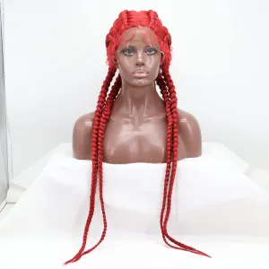 xiweiya Mixed Red Braided Wig - 4xTwist Braids with Baby Hairs, Lace Front Wig, 360 Swiss Lace Front, Bright Red Twisted Braids, 36in