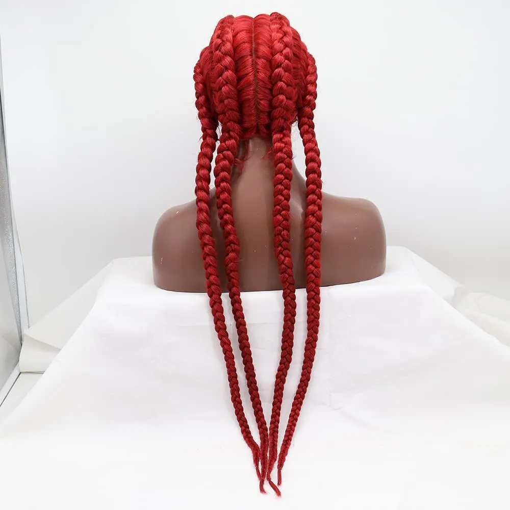 xiweiya Mixed Red Braided Wig - 4xTwist Braids with Baby Hairs, Lace Front Wig, 360 Swiss Lace Front, Bright Red Twisted Braids, 36in