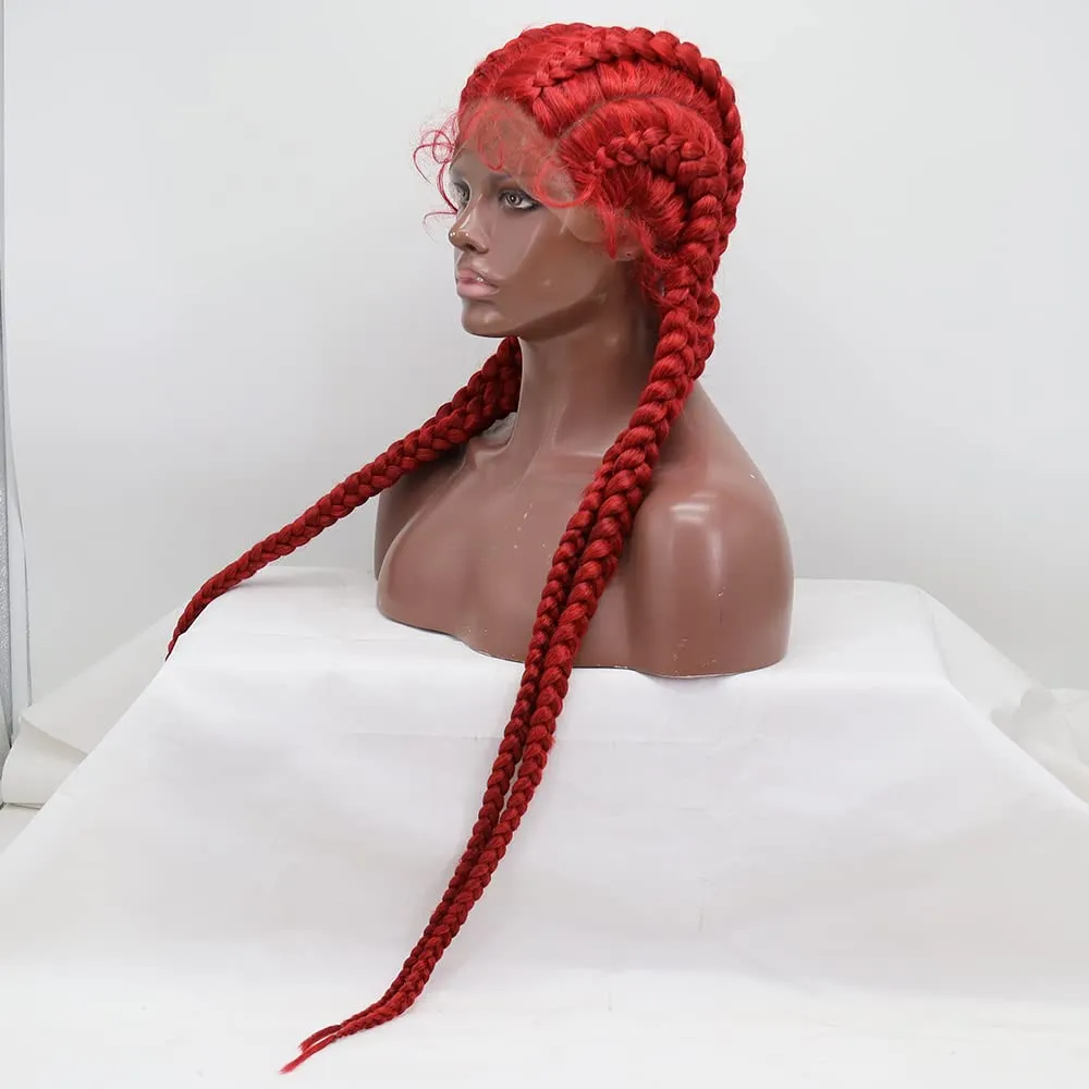 xiweiya Mixed Red Braided Wig - 4xTwist Braids with Baby Hairs, Lace Front Wig, 360 Swiss Lace Front, Bright Red Twisted Braids, 36in