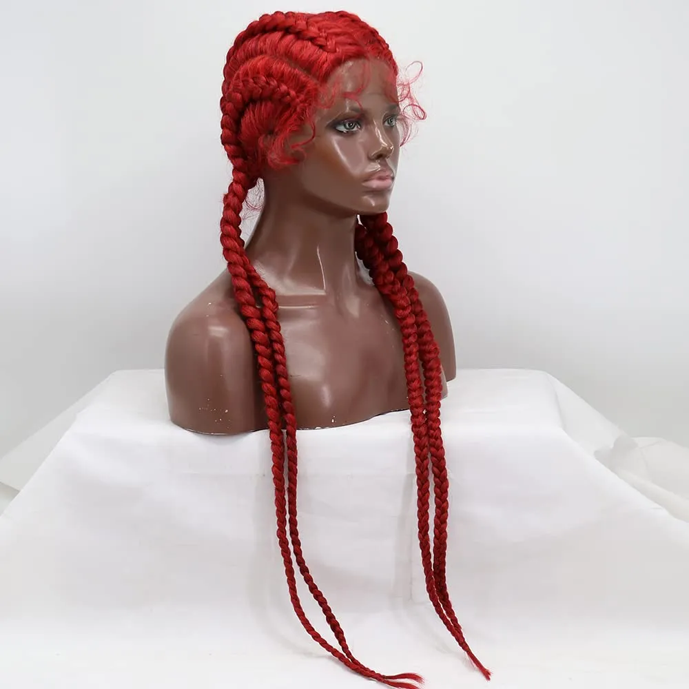 xiweiya Mixed Red Braided Wig - 4xTwist Braids with Baby Hairs, Lace Front Wig, 360 Swiss Lace Front, Bright Red Twisted Braids, 36in