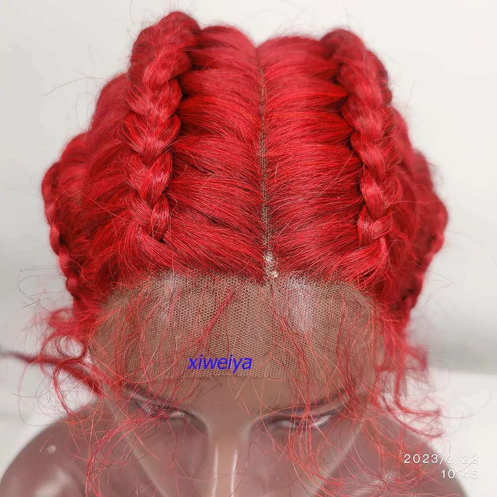 xiweiya Mixed Red Braided Wig - 4xTwist Braids with Baby Hairs, Lace Front Wig, 360 Swiss Lace Front, Bright Red Twisted Braids, 36in