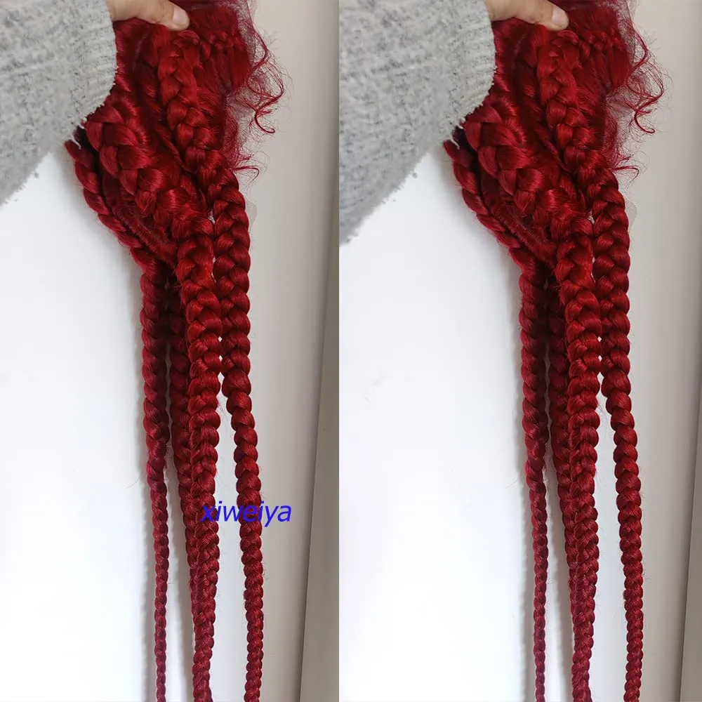 xiweiya Mixed Red Braided Wig - 4xTwist Braids with Baby Hairs, Lace Front Wig, 360 Swiss Lace Front, Bright Red Twisted Braids, 36in
