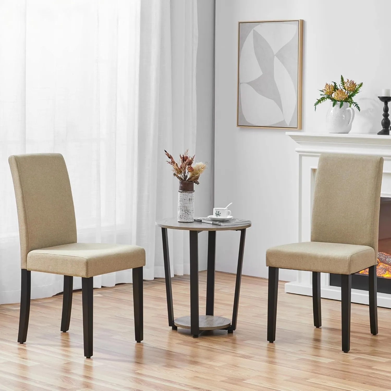 Yaheetech Dining Chairs Set of 4 Fabric Parson Upholstered Kitchen Chairs with Padded Seat and Solid Wood Legs for Dining Room/Restaurant, Armless Design, Khaki
