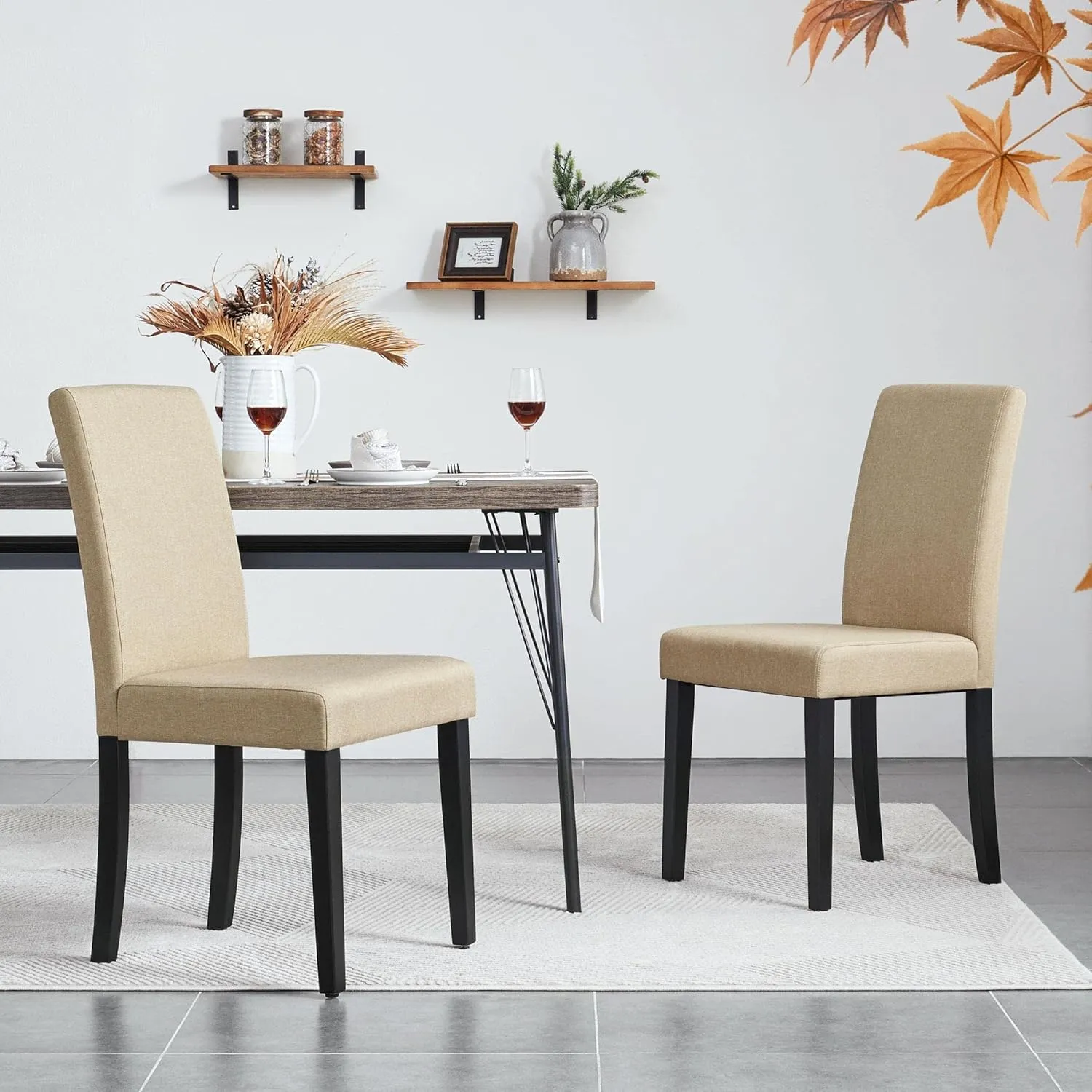 Yaheetech Dining Chairs Set of 4 Fabric Parson Upholstered Kitchen Chairs with Padded Seat and Solid Wood Legs for Dining Room/Restaurant, Armless Design, Khaki