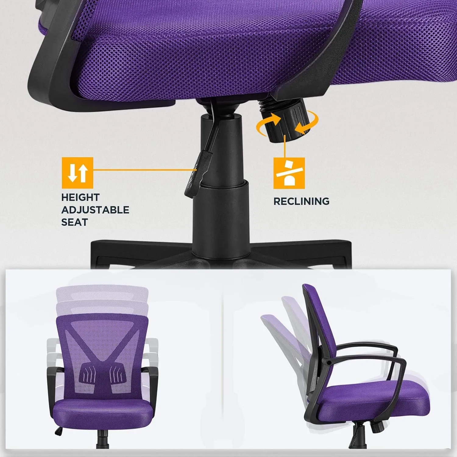 Yaheetech Mesh Office Desk Chairs Ergonomic Task Chairs with Adjustable Lumbar Support Mid Back Swivel Chair Purple