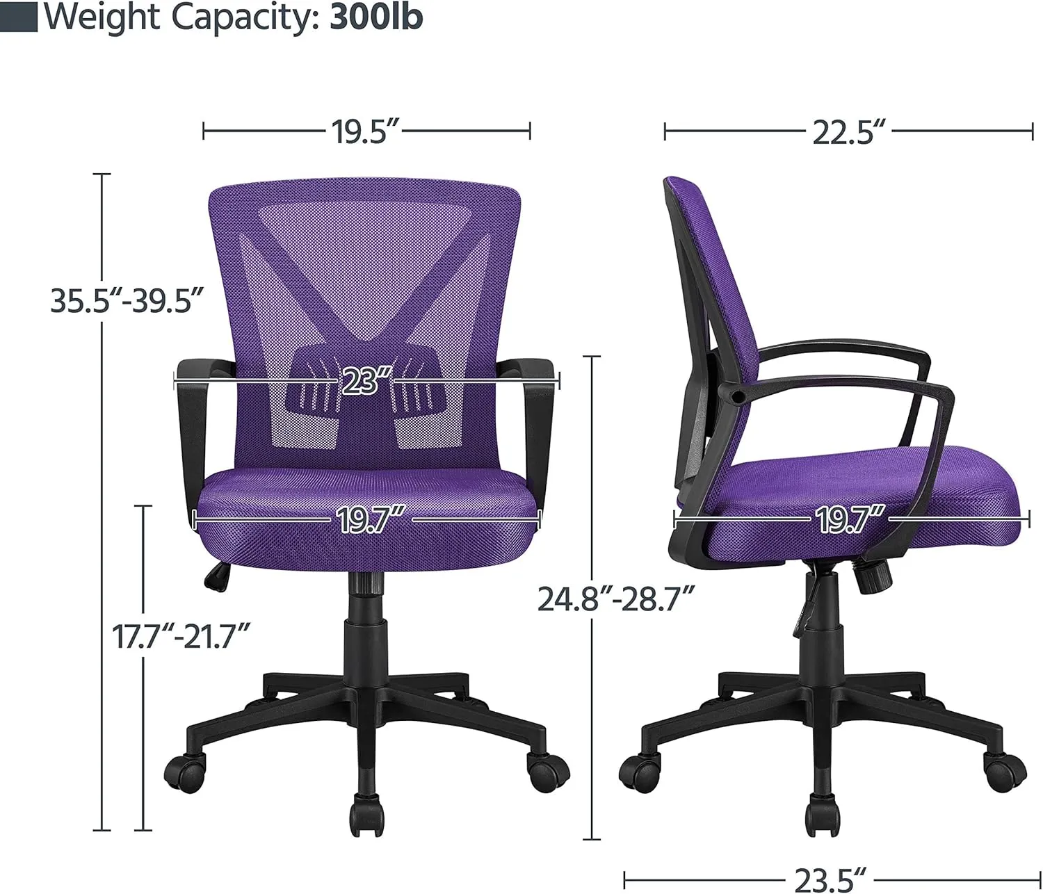 Yaheetech Mesh Office Desk Chairs Ergonomic Task Chairs with Adjustable Lumbar Support Mid Back Swivel Chair Purple