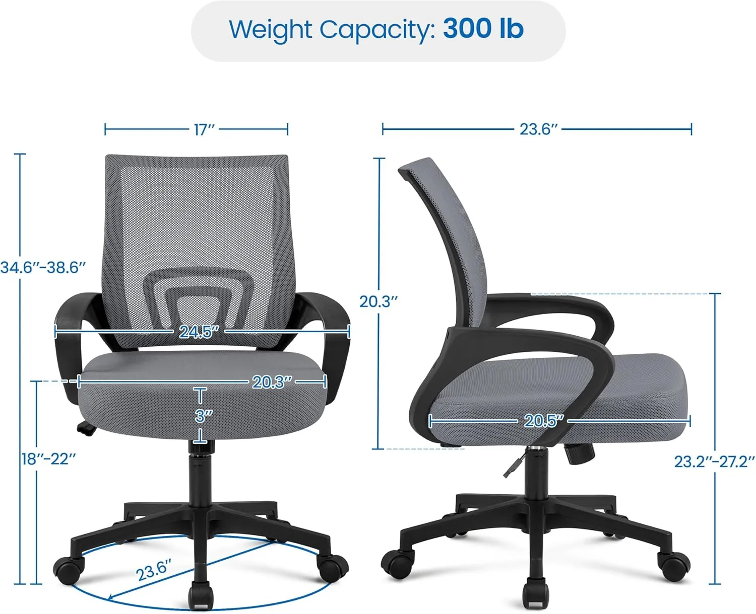 Yaheetech Mid Back Office Chair Executive Task Swivel Rolling Gaming Chair with Lumbar Support and Armrests Rolling Casters, Dark Grey