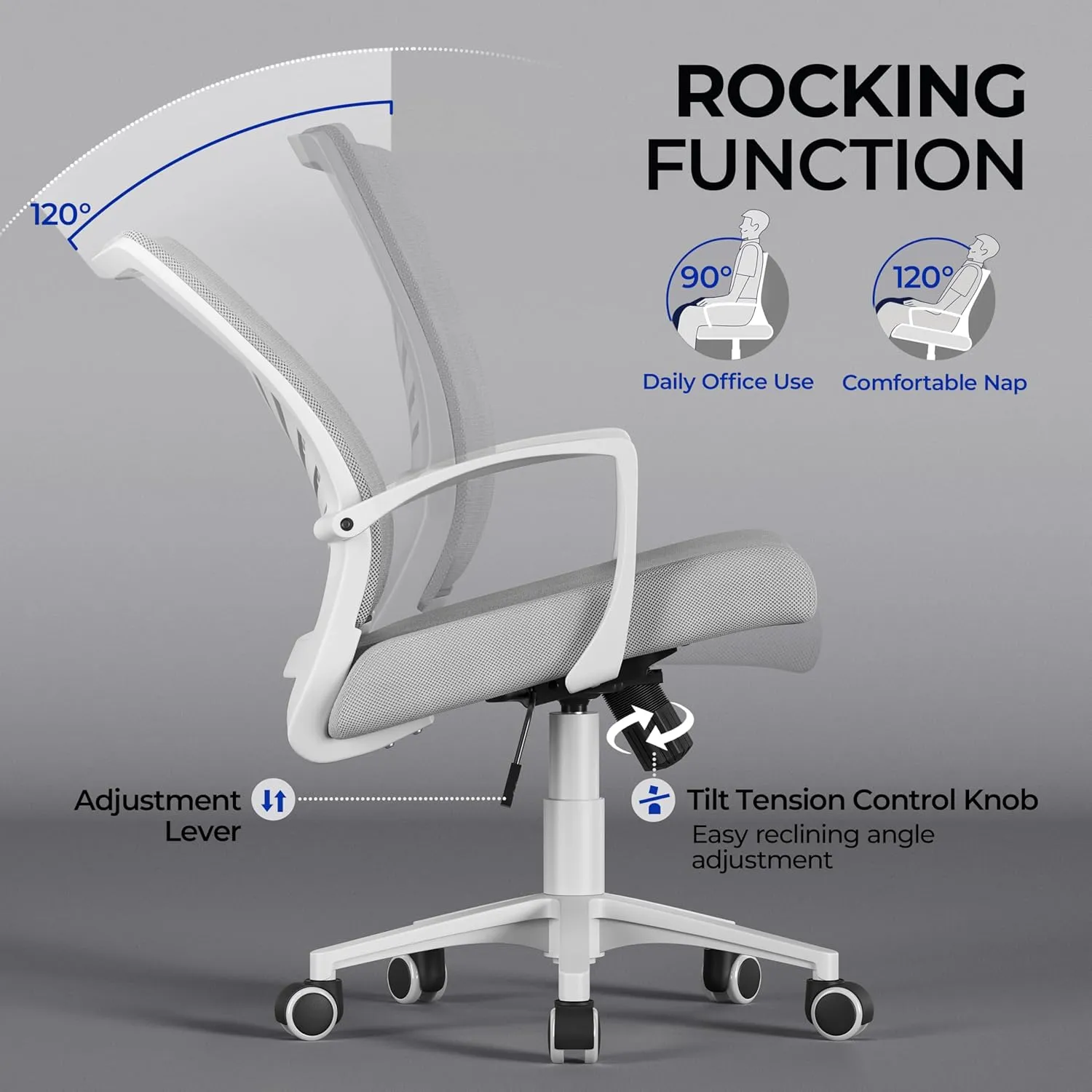 Yaheetech Office Chair Mesh Desk Chair Computer Chair Gaming Chair Adjustable Comfy Chair Swivel Ergonomic Chair for Home Office/Work/Study, Light Gray