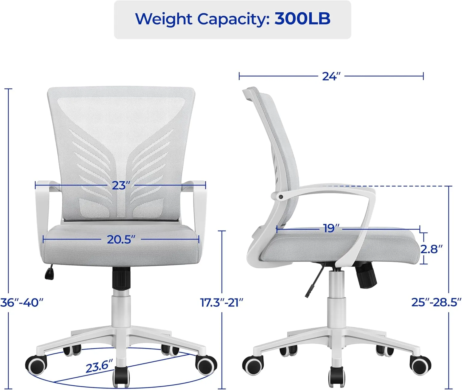 Yaheetech Office Chair Mesh Desk Chair Computer Chair Gaming Chair Adjustable Comfy Chair Swivel Ergonomic Chair for Home Office/Work/Study, Light Gray