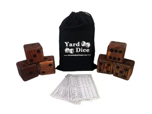 Yard Dice Giant Wooden Yard Game, 6 Solid 3.5" Wood Dice, Storage Bag, optional 5PK 5"x7" Yardzee and Yarkle Dry Erase Score cards, Great for Weddings, family reunions, Backyard BBQs and more