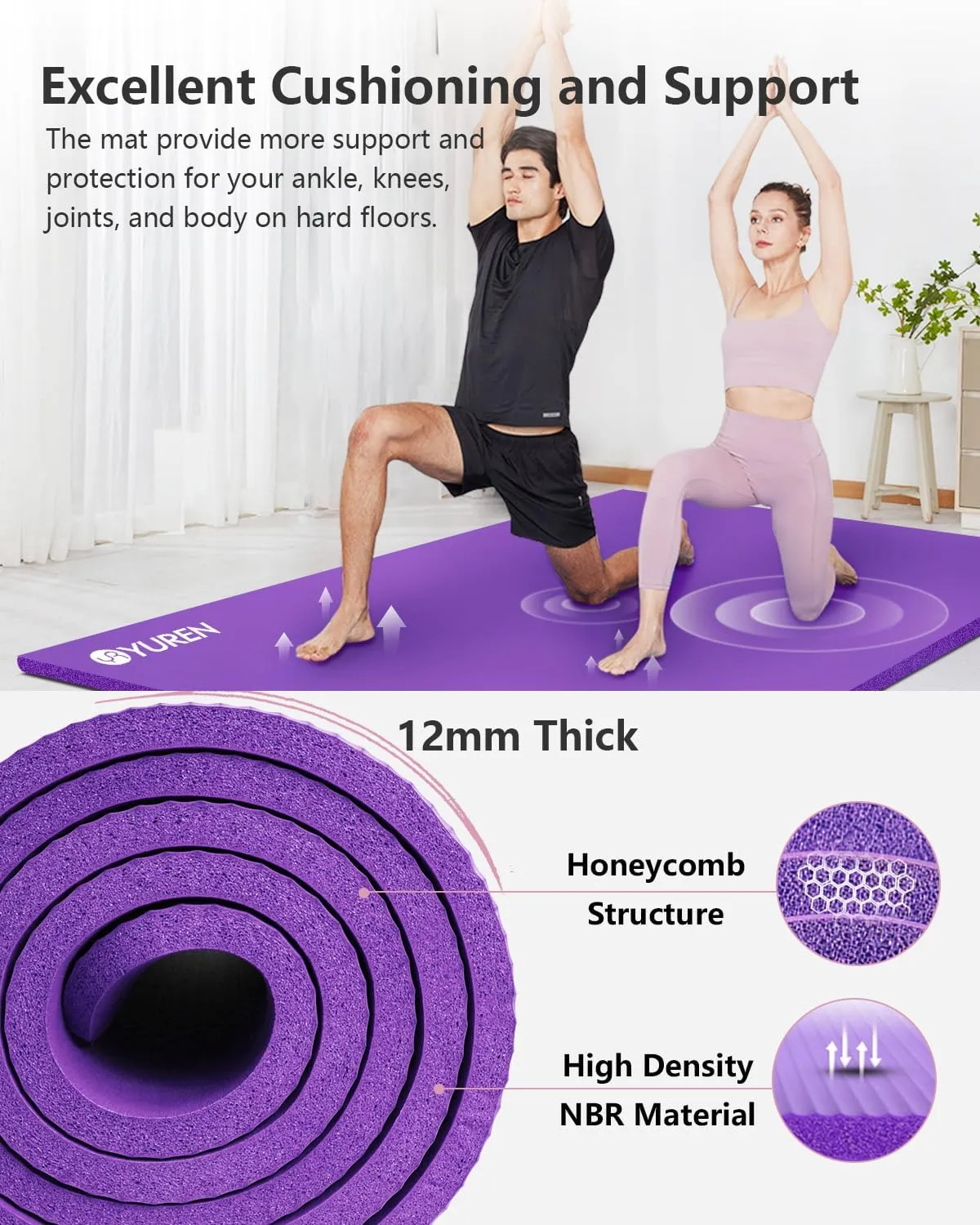 Yoga Mat 1/2 Inch Thick Large Exercise Mat 78"x 51" Extra Wide Workout Mats for Home Gym, Non-Slip Gym Floor Mat Soft Comfortable with Carrying Yoga Bag