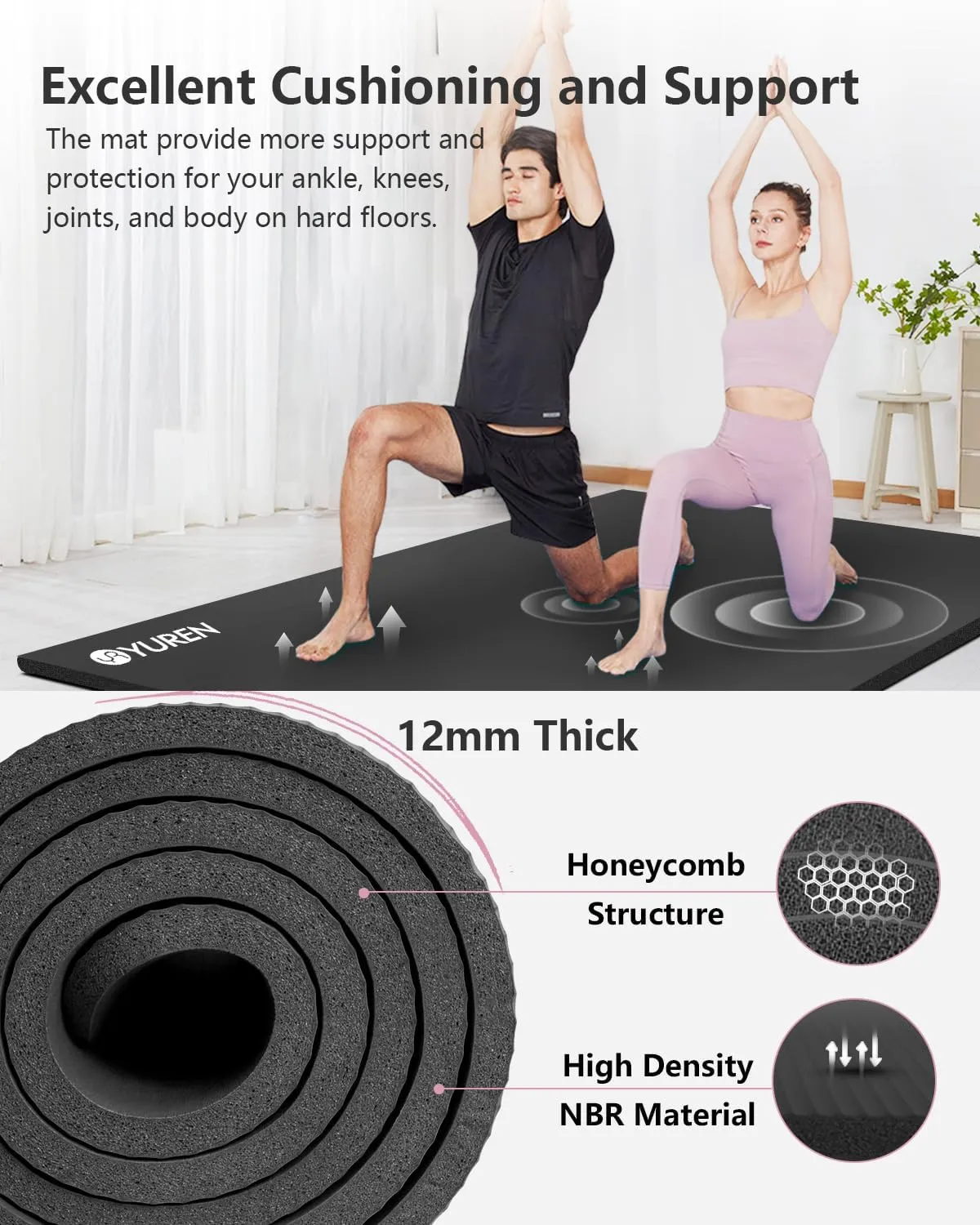 Yoga Mat 1/2 Inch Thick Large Exercise Mat 78"x 51" Extra Wide Workout Mats for Home Gym, Non-Slip Gym Floor Mat Soft Comfortable with Carrying Yoga Bag