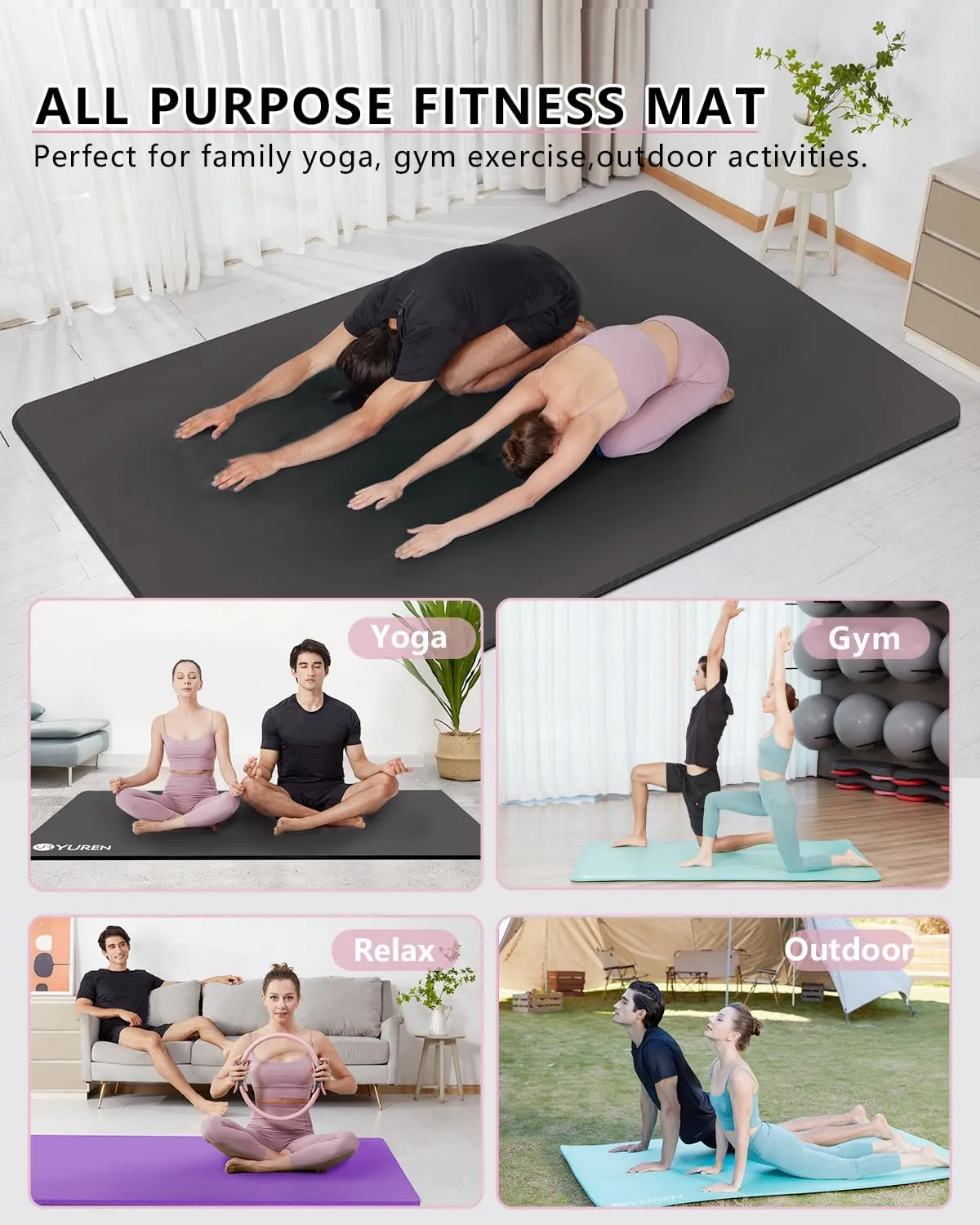 Yoga Mat 1/2 Inch Thick Large Exercise Mat 78"x 51" Extra Wide Workout Mats for Home Gym, Non-Slip Gym Floor Mat Soft Comfortable with Carrying Yoga Bag